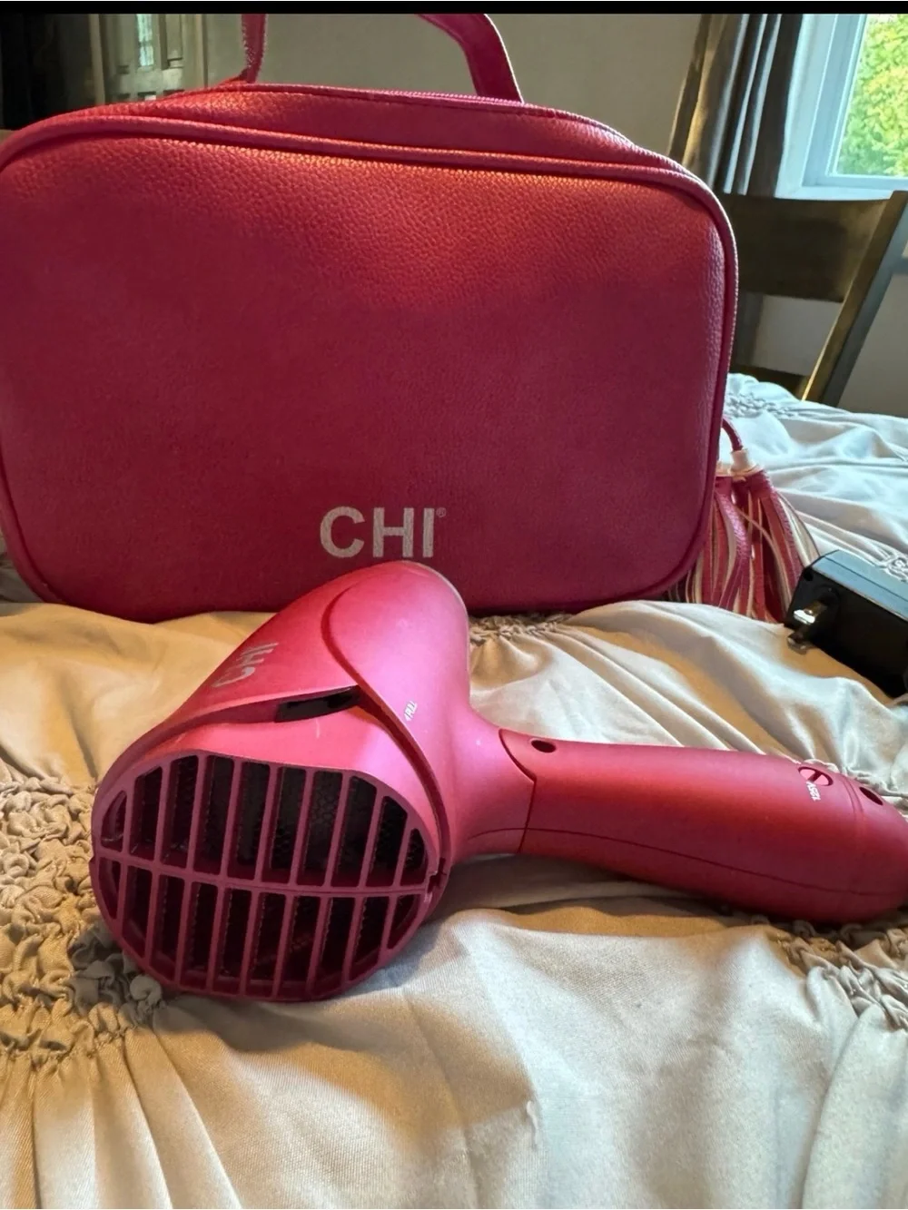 CHI Pink Cosmetic Travel Case with Matching Pink Hair Dryer